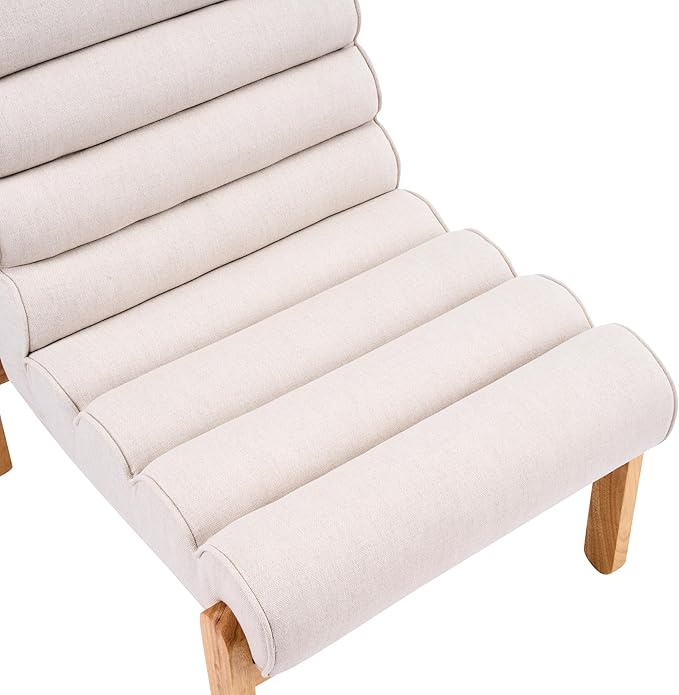 Scott Living Fluffy Low Profile Accent Chair Modern Living Room Armless Lounge Chair Fabric Comfy Reading Chair for Bedroom Wooden Frame and Thick Padded Seat Dark Beige+Natural
