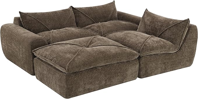 116 Modular Cloud Sectional Sofa with Movable OttomanCompressed Foam Boneless Couch Chenille FabricUpholstered Couches for Living Room BedroomNo Assembly RequiredCocoa Brown