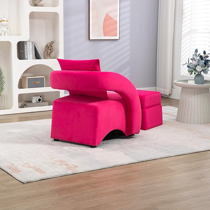 House Hold Accent Chair with Ottoman Mid Century Modern Barrel Chair Upholstered Club Tub Round Arms Chair for Living Room