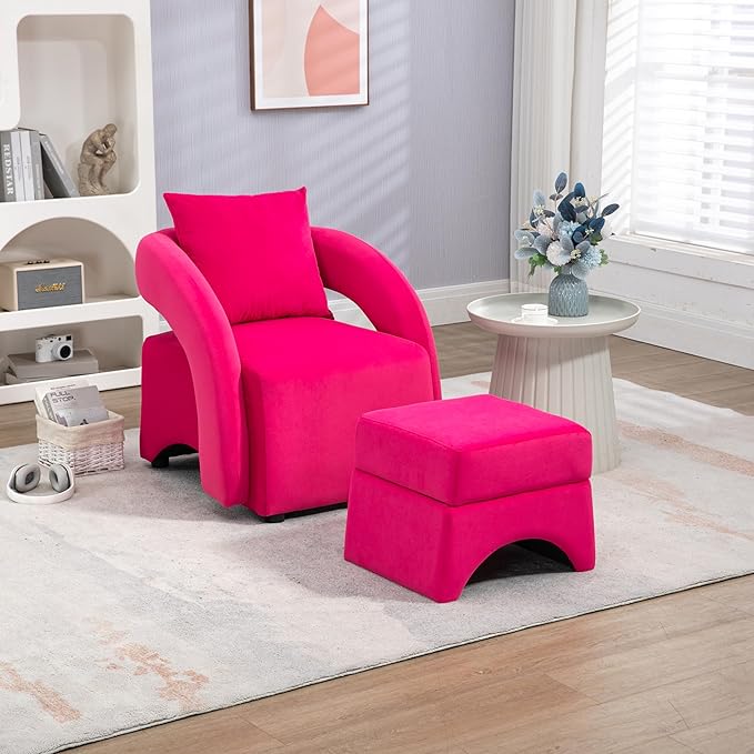 House Hold Accent Chair with Ottoman Mid Century Modern Barrel Chair Upholstered Club Tub Round Arms Chair for Living Room