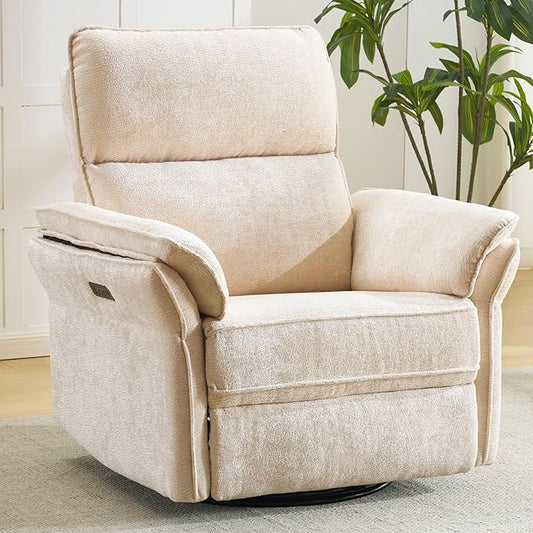 Oversized Power Recliner Chair Swivel Glider with Massage and Heat Rocker Nursery Recliner for Adults with Adjustable Headrest 26 Extra Wide Nursery Chair with Overstuffed ArmrestBeige