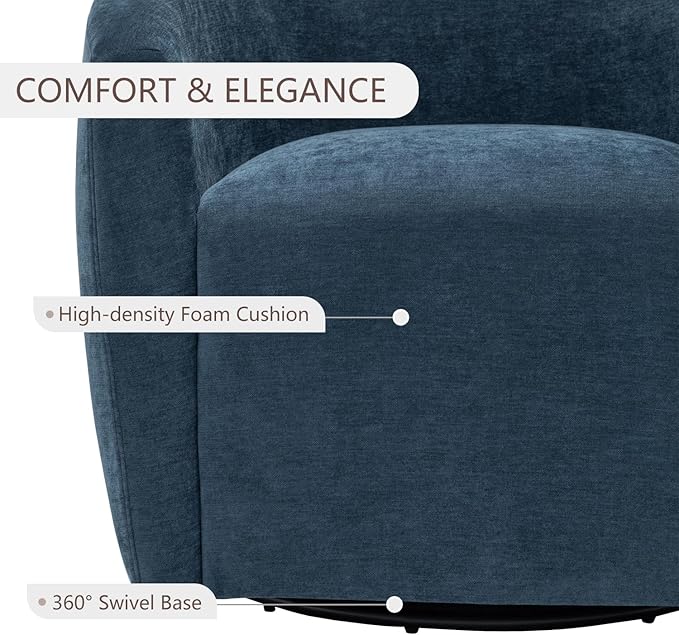 MINCETA Swivel Accent ChairModern Barrel Chair 360 Swivel Accent Armchair with UpholsteredComfy Round Club Chairs for Living RoomBedroom Study RoomSet of 1Fabric in Navy