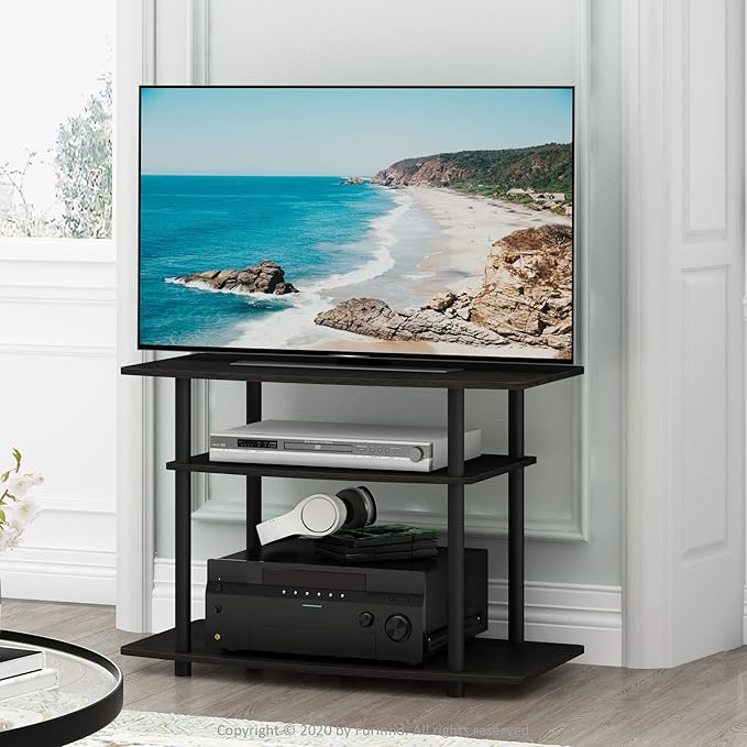 Furinno Turn-N-Tube No Tools 3-Tier Entertainment Center TV Stand for TV up to 32 Inch Plastic Round Tubes Espresso/black