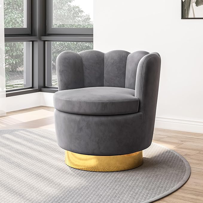 BELLEZE Modern Velvet Swivel Accent Chair 360 Upholstery Barrel Chair Comfy Living Room Bedroom Accent Chair [Set of 2] - Dark Grey