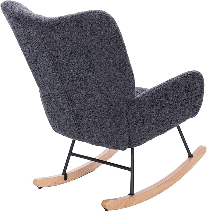 Upholstered Nursery Rocking Chair for Living Room BedroomDark Grey Teddy