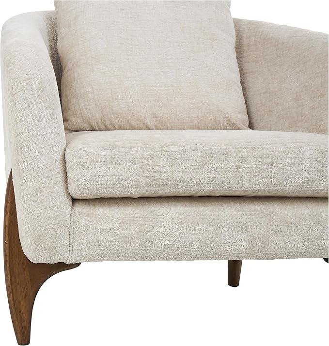Deco 79 Polyester Living Room Accent Chair Rounded Boucle Side Chair with Brown Wooden Legs and Matching Pillow Corner Chair 32 x 32 x 31 White