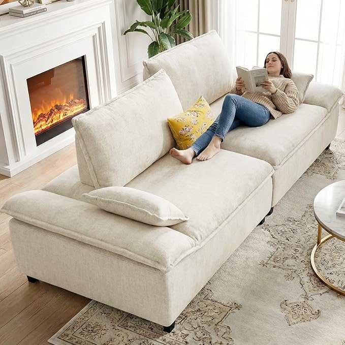 114” Oversized Sectional Sofa – Sailboat Cloud Couch with Adjustable Backrest Extra Deep &amp Wide Seats Modern Sleeper Sofa for Living Room (Natural Beige 114-inch)