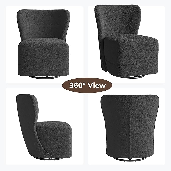 BELLEZE Swivel Accent Chair Modern Upholstered 360° Swivel Barrel Chairs Comfy Small Club Chairs for Nursery Hotel Bedroom Office Lounge - Cortona (Dark Grey)