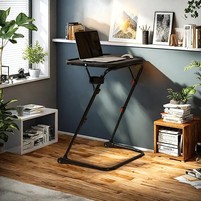Homy Casa Adjustable Z Shaped Study Desk with Cup Holder Space Saving Portable Laptop Foldable Table for Home Office Living Room &amp Bedroom Sturdy Metal Frame &amp PP Top Black 4PCS