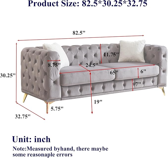 KEIKI 2-Piece Luxury Chesterfield Sofa Set with 2 Velvet 3-Seater Sofa Mid-Century 6-Seater Tufted Buttons Couch Set with 4 Pillows &amp High-Density Foam Cushions Easy Assembly for Living Room B