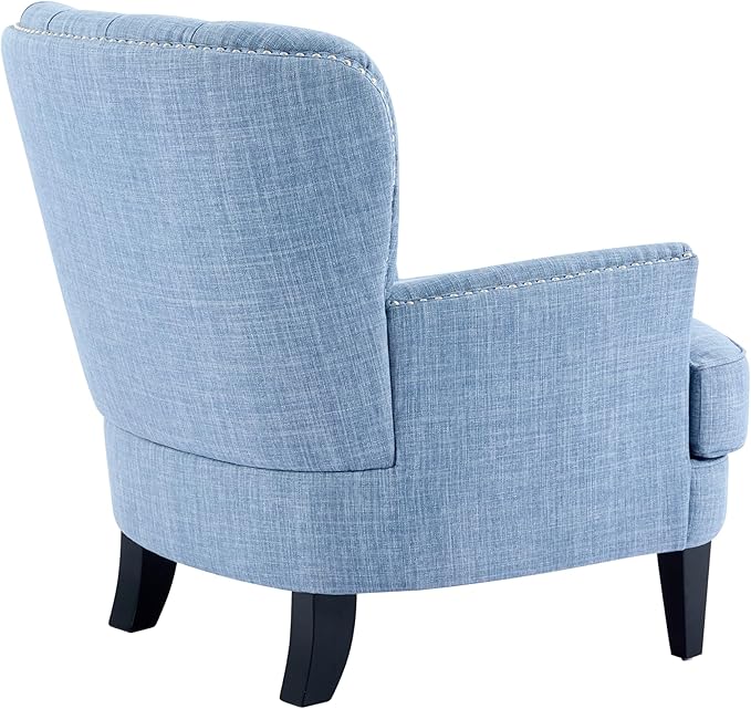 Ball &amp Cast Accent ChairMid-Century Lounge Living Room Chairs with Button TuftingUpholstered Reading Accent Chair W/Solid Wood Legs and Curved Backrestfor BedroomApartmentLight Blue