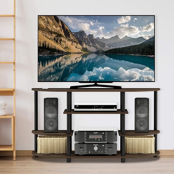 Furinno JAYA Simple Design Corner TV Stand Columbia Walnut/Black