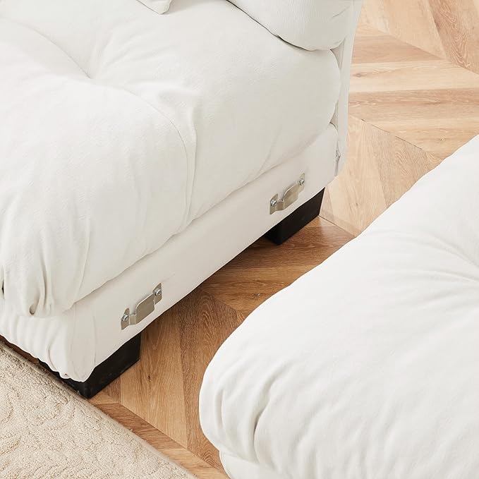 Modular Sectional Sofa Comfy Sofa with Ottoman Cloud Couch 3 Seater Couch for Living Room Modern L Shaped Sleeper Deep Seat with 5 Pillows Chenille White