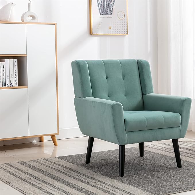 Modern Accent Chair Oversized Accent Chair Corner Chair Mid Century Modern Chair Comfy Reading Chair Upholstered Armchair Modern Chairs for Living Room (Mint Green Velvet)