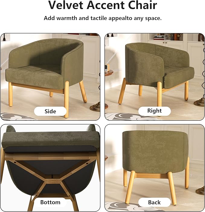 Living Room ChairsLiving Room ArmchairComfortable Accent ChairSolid Wood Legs Load 350 Lbsfor OfficeLiving RoomBedroomApartment(Dark Green)