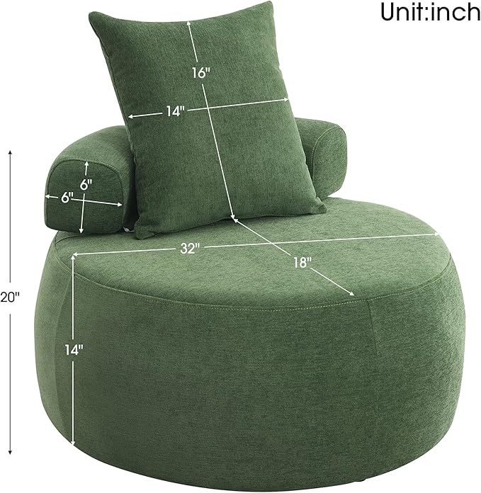 32 Solid Wood Lounge Chair with Pillow Easy to Move Modern Chenille Reading Chair High Stretch Round Sofa for Bedroom Living Room Lounge Hotel 3 Colors