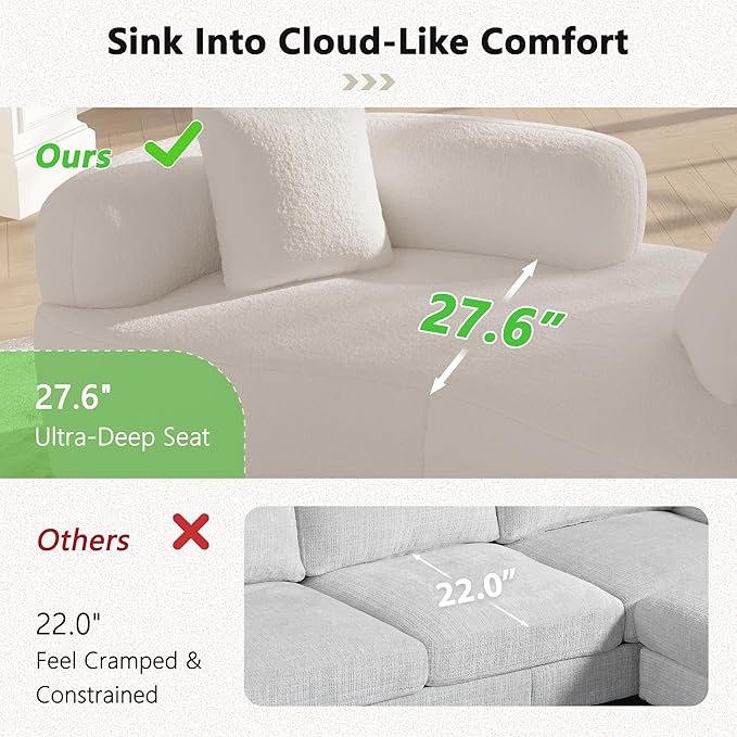 66.93 Inch Curved Loveseat Sofa with High - Density Foam Cushion Full Compression Modular 2-Seater Couch No Assembly Required for Small Spaces &amp Living Room Cream White