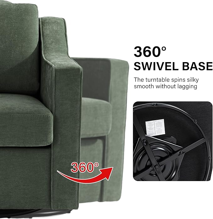 Swivel Accent Chair Modern Round Barrel Arm Chair for Living Room Bedroom Comfy Club Reading Chairs for Adults (Chenille Green Set of 2)