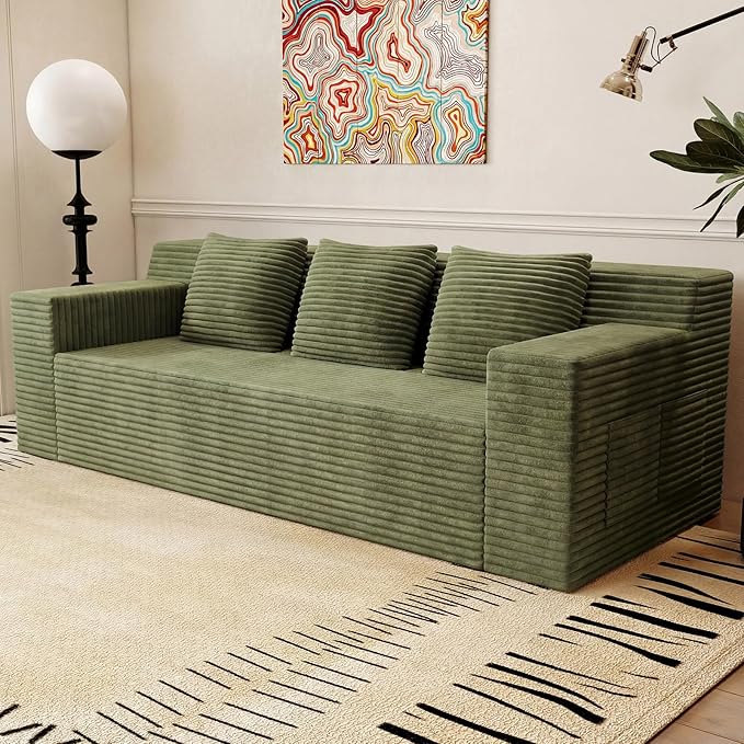 71 Small Couches for Small Spaces Memory Foam Cloud loveseat Corduroy Couch in a Box Compressed Boneless Sofa for Living Room Bedroom Apartment Furniture No Assembly Required Green