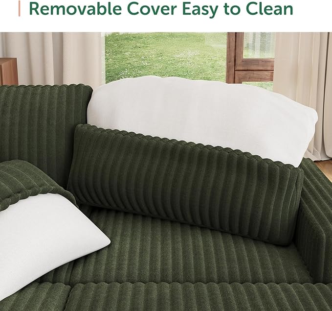 HONBAY 121.3 Inch Modular Sectional Sofa L &amp U Shaped Pull Out Couch with Adjustable Backrest &amp Storage Velvet Green