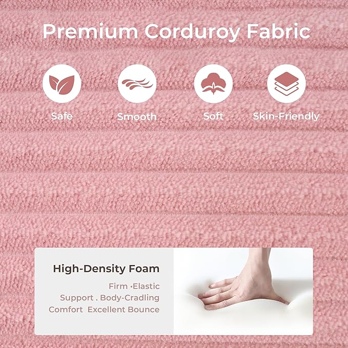 WELAX 72.8 Convertible Sleeper Sofa Bed Boneless Cloud Queen Futon Couches with Cupholders &amp Storage Pockets Corduroy Folding Floor Couch for Bedroom Apartment No Assembly Pink