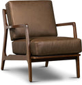 Poly &amp BARK Verity Leather Accent Chair – Armchair with Walnut Wood Frame – Fashion-Forward Lounge Seating for Living Room – Upholstered in Cocoa Brown Leather for Modern Style