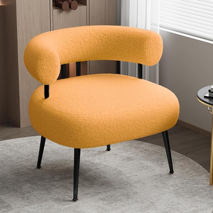 Modern Accent Chair Round Upholstered Barrel Armchair for Small Spaces Fluffy Side Corner Sherpa Sofa Chair for Living Room Bedroom