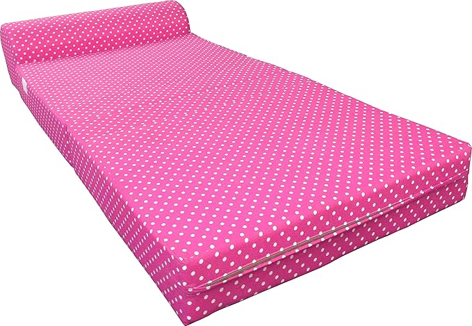 D&ampD Futon Furniture Sleeper Chair Folding Foam Beds Portable Studio Guest Sofa Bed 6 x 32 x 70 Polka Dots Pink