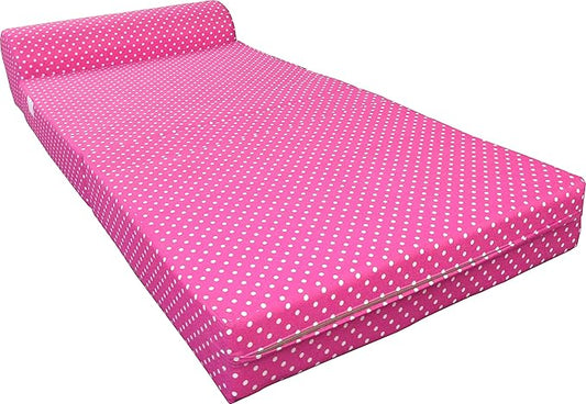D&ampD Futon Furniture Sleeper Chair Folding Foam Beds Portable Studio Guest Sofa Bed 6 x 32 x 70 Polka Dots Pink