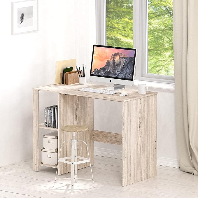 SHW 38-Inch Home Office Computer Desk with Shelves Maple