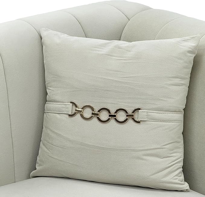 83.46 Upholstered Chesterfield Couch Modern 3 Seater Sofa with Tufted Back and Square Arms Wood Leg Nailhead Sofa for Living Room/Office/Apartment/Small Space Beige Velvet
