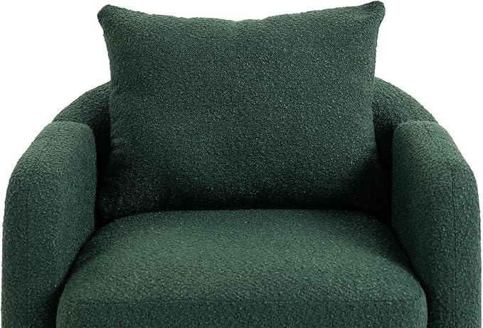 Mid Century Lounge Armchair with Boucle Fabric Solid Wood Legs and Comfortable Cushions Ideal for Bedroom and Living Room Reading and Relaxing (Emerald)