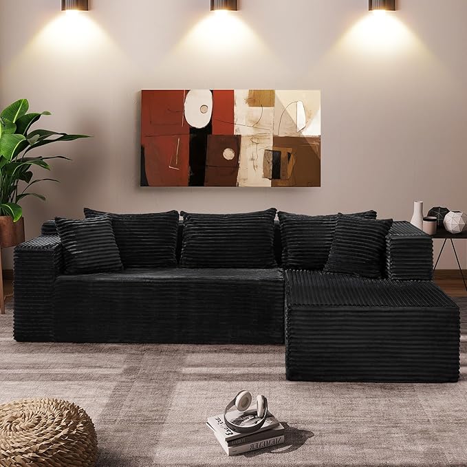 Modular Sectional Sofa Cloud Sectional Couch 106 Comfy Fluffy L Shaped Black Couches for Living RoomOversized Sofa Sleeper with Deep Seat No Assembly Required Black