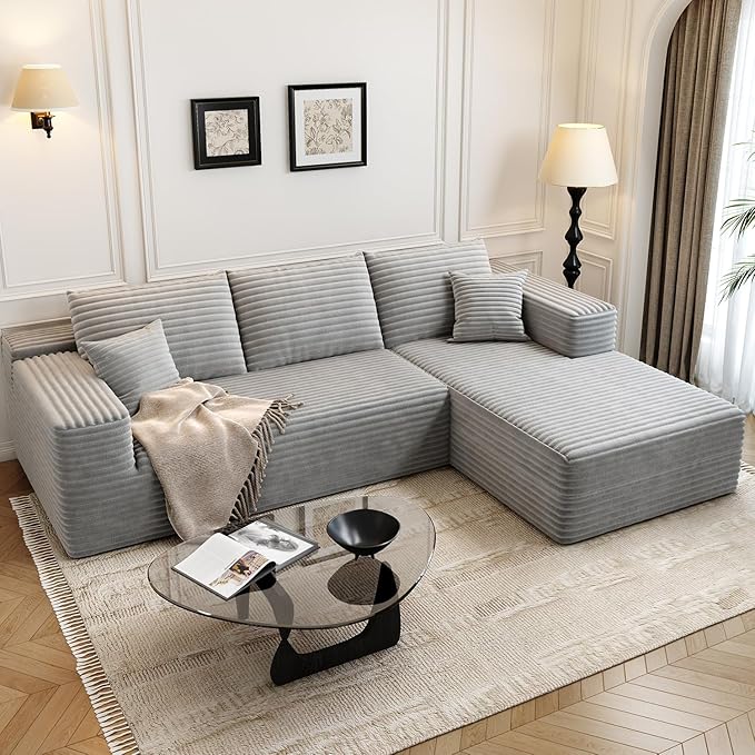 107.5 Cloud Modular Sectional Sofa Couch with L-Shape ChaiseModern Minimalist Upholstered Couches for Living Room BedroomDeep Seat Corner CouchNo Assembly Required (GreyRight Facing Chaise)