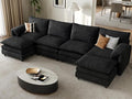 YITAHOME 142 Modular Sectional Sofa with Movable Ottoman Modern U Shaped Couch with Pillow-Armrest Velvet 6 Deep Seat Cloud Couch for Living Room Apartment Office Black