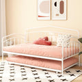 Christopher Knight Home Fox Twin Daybed with Trundle Metal Sofa Bed Set Rollaway Daybed Couch Bed Frame for Bedroom Living Room Guest Room Elegant and Simple Style Anti-Noise Easy Assembly White