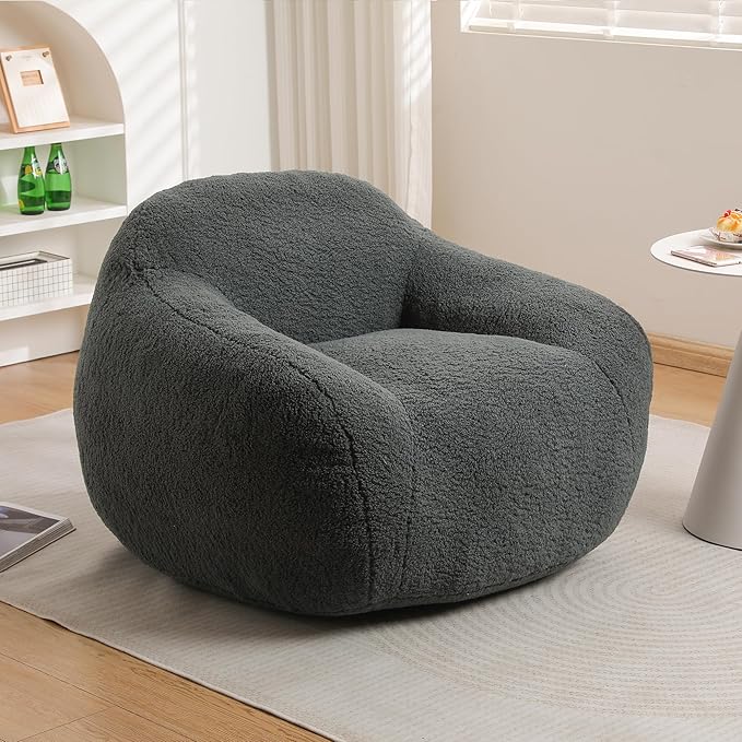 39 Single Armchair Sofa - Comfy Memory Foam &amp Soft Faux Fur | Modern Minimalist Design with Ergonomic Armrest for Living Room TV WatchingReadingDark Gray
