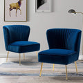 TINA'S HOME Monica Velvet Accent Chair Set of 2 Mid Century Side Chair Comfy Upholstered Living Room Chair with Golden Legs Wingback Armless Slipper Chair for Bedroom Guest Room- Navy Blue