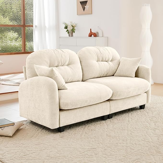 74 Modular Sectional Sofa Cloud Couch Modern Loveseat Sofa Deep Seat Sectional Couches for Living Room Comfy Chenille Couch for Small Spaces Oversized Modular Couches for BedroomBeige
