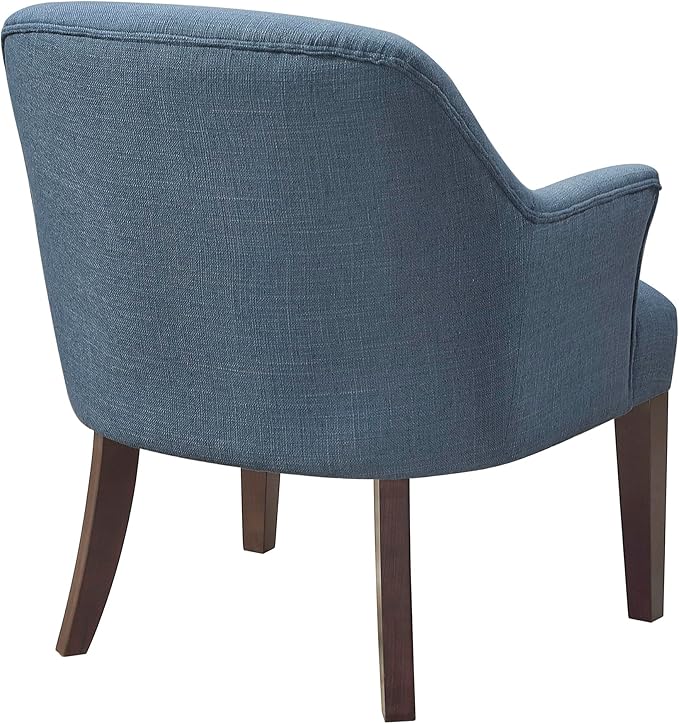 Lexicon Modern Accent Chair Textured Fabric Upholstered Arm Chair with Button Tufted Back Sloped Flared Arms and Wooden Legs for Living Room/Bedroom Blue