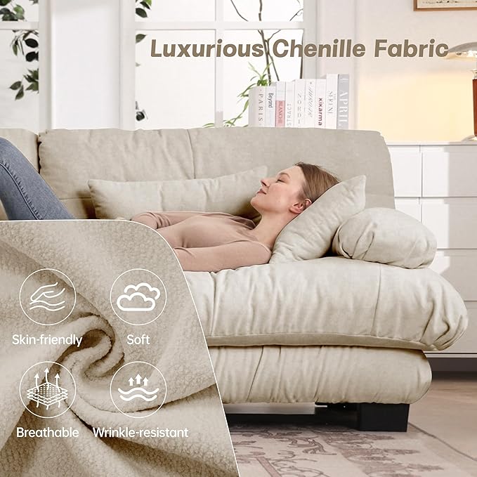 94.4'' Loveseat Sectional Couch Sofa Memory Foam Chenille Cloud Sofa with Pillow Deep Seat Sectional Couch for Small Spaces Studio Apartment Game Room Small Living Room