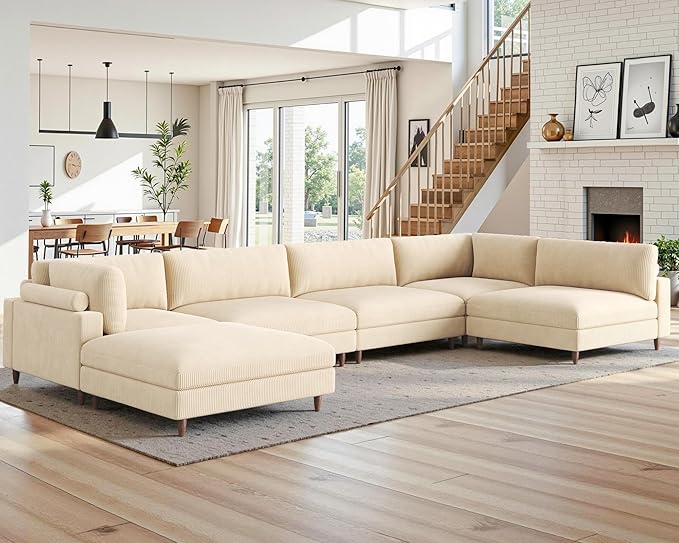 Jocisland Modular Sectional Sofa with 44 Extra Deep SeatOversized 6-Seater Modular Sofa for Plus-Size &amp Big Families Sectional Couch for Living Room Easy Assembly Grey Corduroy