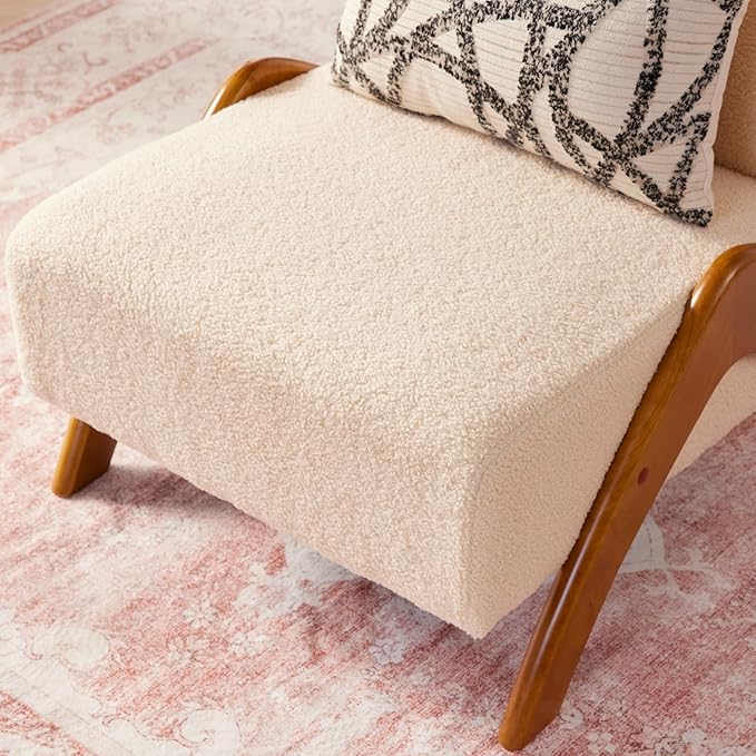 Oversized Accent Chair upholstered armless mid Century Modern Living Room Chair with Wooden Legs for Bedroom/Office/Cafe Sherpa Beige