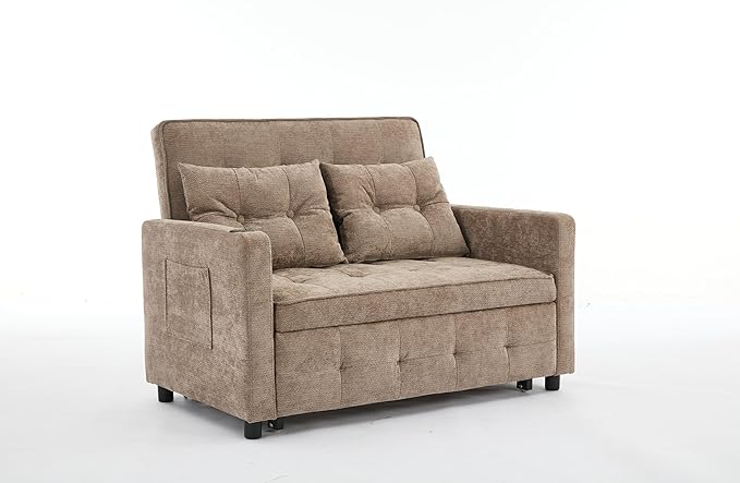 KEIKI 46 Sleeper Sofa Bed 3-in-1 Convertible Sofa Chair with Pullout Bed Loveseat with Adjustable Backrest and Side Pocket for Living Room Dorm Apartment Came