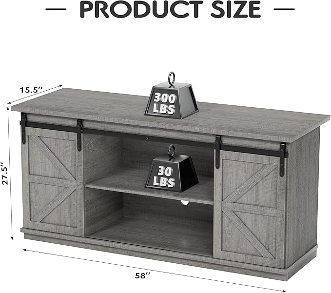 JUMMICO TV Stand for 65 Inch TV Entertainment Center with Storage Cabinets and Sliding Barn Doors Mid Century Modern Media TV Console Table for Living Room Bedroom (Pale Gray)