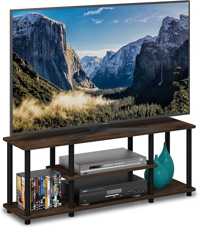 Furinno Turn-N-Tube No Tools 3D 3-Tier Entertainment TV Stand up to 50 inch TV Round Tubes Columbia Walnut/Black