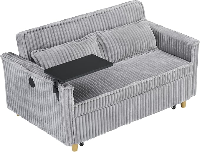 LUMISOL 3 in 1 Convertible Sleeper Sofa Bed 54 Loveseat Sofa with Pull Out Bed Corduroy Loveseat Futon Couch Bed with Side Table &amp USB Ports for Living Room Apartment Gray