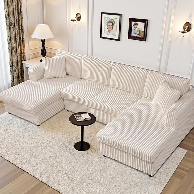 Modular Sectional Sofa U Shaped Cloud Sectional Couches for Living Room Oversized Couch with Doule Chaise &amp Deep Seat Fluffy Corduroy Sofa Washable