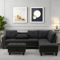 L Shaped Sectional Sofa with Ottoman Linen Modern Couches Nail-Head Design with Cup Holder for Living RoomOffice Bedroom Dark Grey