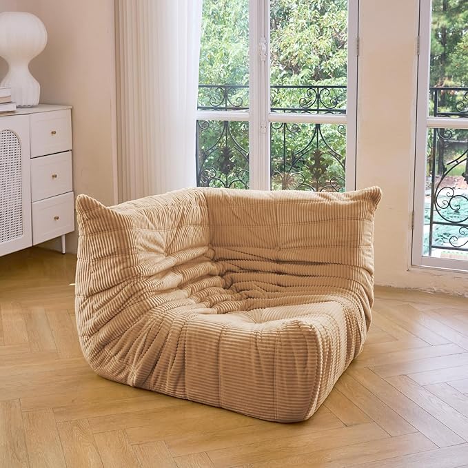 N&ampV Fireside Corner Chair Mid Century Armless Floor Sofa Soft Premium Corduroy Floor Lounge Chair Foam Sofa Accent Chair for Living Room Bedroom and Office (Beige)